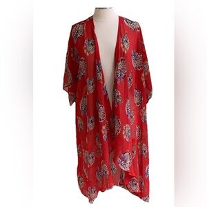 Giddy Up Glamour Kimono S/M Chiffon Red Boho Southwest Skull Print Cowgirl